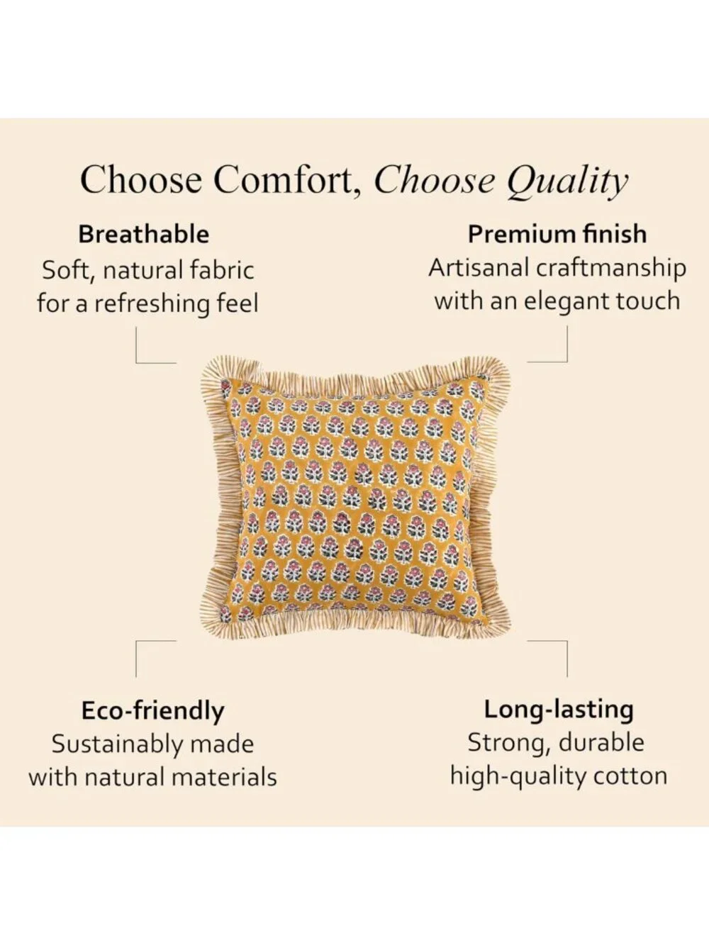 Yellow Citrine Block Print Ruffle Pillow Covers, 24x24 Inch, Set of 2